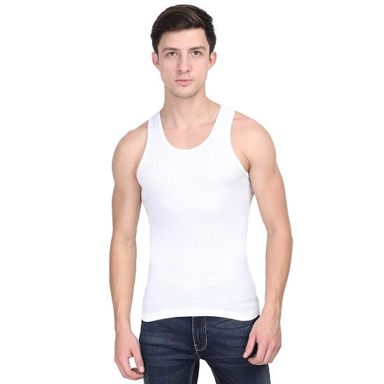 CRYSTAL VEST (3 Pcs) Men's Sleeveless Cotton White Rib Vest- U Shape Neck CRYSTAL VEST (3 Pcs) Men's Sleeveless Cotton White Rib Vest- U Shape Neck