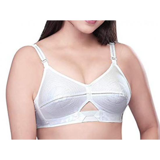 Shalini Bra (2Pcs) Kiran, Elastic Strap White Plain Non-Padded COTTON BRA