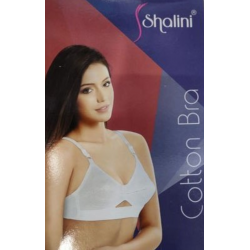 Shalini Bra (2Pcs) Kiran, Elastic Strap White Plain Non-Padded COTTON BRA